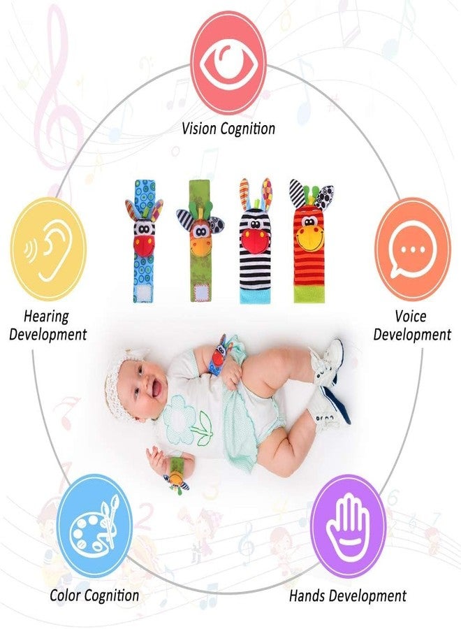Style Keepers 4 Baby Wrist Rattle & Foot Finder Socks Set (4 PCS) for Newborn Infants | High Contrast Black White Red Sensory Development Toys | Soft Cotton Plush Wrist & Ankle Rattles for Babies 0-12 Months - Image 2